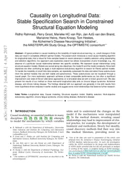Causality on Longitudinal Data: Stable Specification Search in
  Constrained Structural Equation Modeling