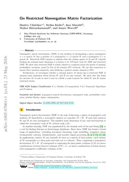 On Restricted Nonnegative Matrix Factorization