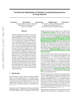Fast Bayesian Optimization of Machine Learning Hyperparameters on Large
  Datasets