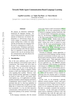 Towards Multi-Agent Communication-Based Language Learning