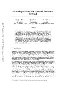 Relevant sparse codes with variational information bottleneck