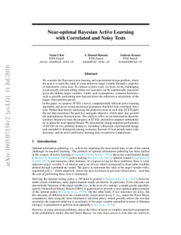 Near-optimal Bayesian Active Learning with Correlated and Noisy Tests