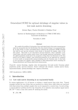 Generalized SURE for optimal shrinkage of singular values in low-rank
  matrix denoising
