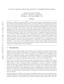 A note on privacy preserving iteratively reweighted least squares