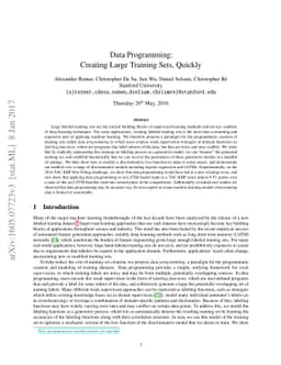 Data Programming: Creating Large Training Sets, Quickly