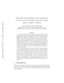 Improving energy efficiency and classification accuracy of neuromorphic
  chips by learning binary synaptic crossbars
