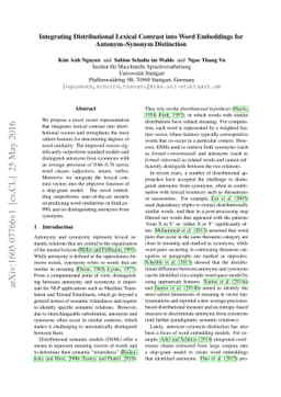 Integrating Distributional Lexical Contrast into Word Embeddings for
  Antonym-Synonym Distinction