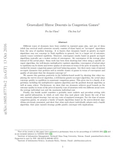 Generalized Mirror Descents in Congestion Games