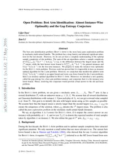 Open Problem: Best Arm Identification: Almost Instance-Wise Optimality
  and the Gap Entropy Conjecture