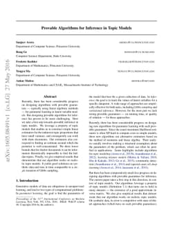 Provable Algorithms for Inference in Topic Models
