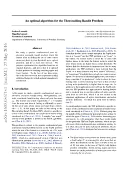 An optimal algorithm for the Thresholding Bandit Problem