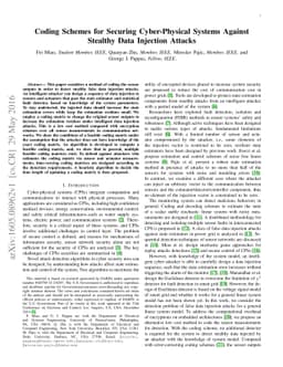 Coding Schemes for Securing Cyber-Physical Systems Against Stealthy Data
  Injection Attacks