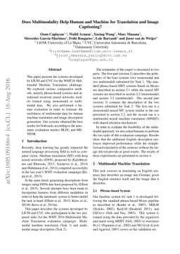 Does Multimodality Help Human and Machine for Translation and Image
  Captioning?