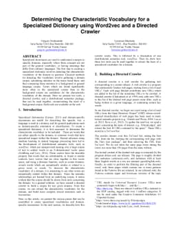 Determining the Characteristic Vocabulary for a Specialized Dictionary
  using Word2vec and a Directed Crawler