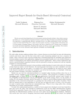 Improved Regret Bounds for Oracle-Based Adversarial Contextual Bandits