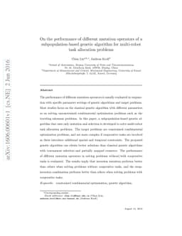On the performance of different mutation operators of a
  subpopulation-based genetic algorithm for multi-robot task allocation
  problems