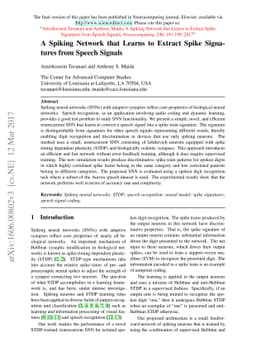 A Spiking Network that Learns to Extract Spike Signatures from Speech
  Signals