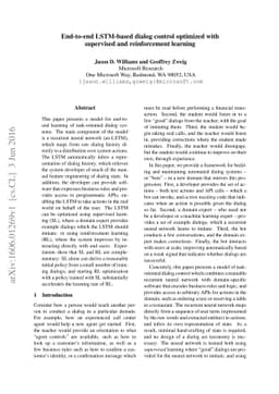 End-to-end LSTM-based dialog control optimized with supervised and
  reinforcement learning