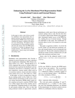 Enhancing the LexVec Distributed Word Representation Model Using
  Positional Contexts and External Memory