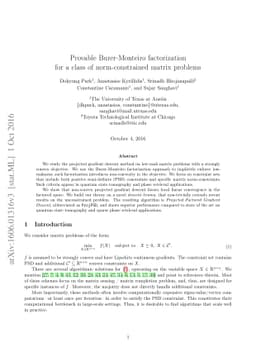 Provable Burer-Monteiro factorization for a class of norm-constrained
  matrix problems