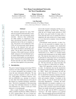 Very Deep Convolutional Networks for Text Classification