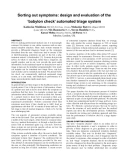 Sorting out symptoms: design and evaluation of the 'babylon check'
  automated triage system