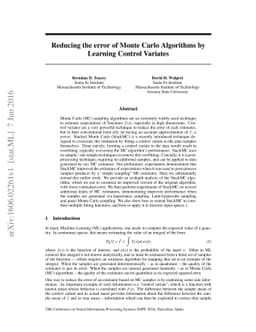 Reducing the error of Monte Carlo Algorithms by Learning Control
  Variates