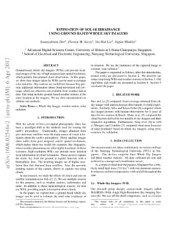 Estimation of solar irradiance using ground-based whole sky imagers