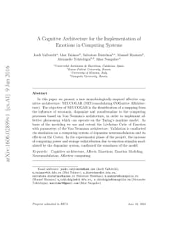 A Cognitive Architecture for the Implementation of Emotions in Computing
  Systems