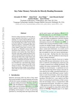 Key-Value Memory Networks for Directly Reading Documents
