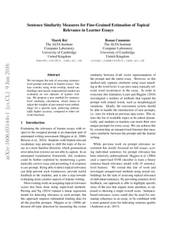 Sentence Similarity Measures for Fine-Grained Estimation of Topical
  Relevance in Learner Essays