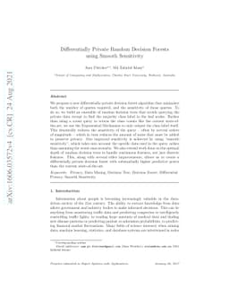 Differentially Private Random Decision Forests using Smooth Sensitivity