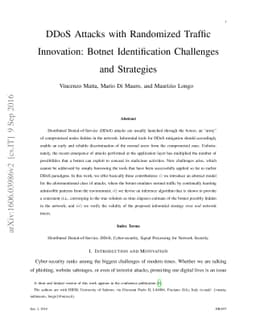 DDoS Attacks with Randomized Traffic Innovation: Botnet Identification
  Challenges and Strategies