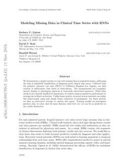 Modeling Missing Data in Clinical Time Series with RNNs