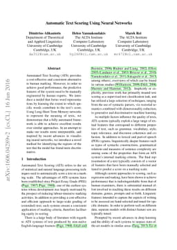 Automatic Text Scoring Using Neural Networks