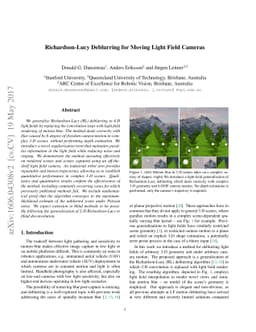 Richardson-Lucy Deblurring for Moving Light Field Cameras