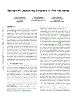 Entropy/IP: Uncovering Structure in IPv6 Addresses