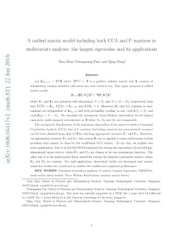 A unified matrix model including both CCA and F matrices in multivariate
  analysis: the largest eigenvalue and its applications