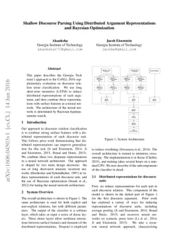 Shallow Discourse Parsing Using Distributed Argument Representations and
  Bayesian Optimization