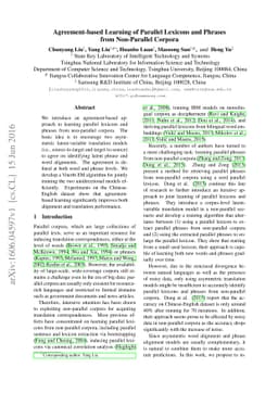 Agreement-based Learning of Parallel Lexicons and Phrases from
  Non-Parallel Corpora