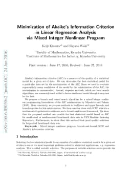 Minimization of Akaike's Information Criterion in Linear Regression
  Analysis via Mixed Integer Nonlinear Program