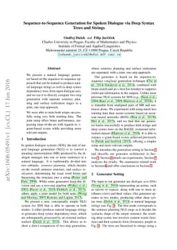 Sequence-to-Sequence Generation for Spoken Dialogue via Deep Syntax
  Trees and Strings