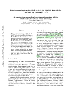 DeepStance at SemEval-2016 Task 6: Detecting Stance in Tweets Using
  Character and Word-Level CNNs