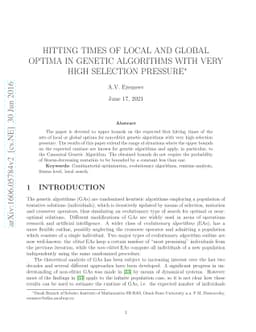 Hitting times of local and global optima in genetic algorithms with very
  high selection pressure