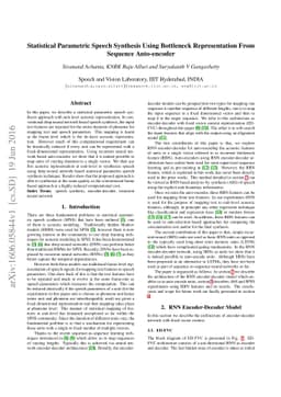 Statistical Parametric Speech Synthesis Using Bottleneck Representation
  From Sequence Auto-encoder