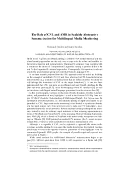 The Role of CNL and AMR in Scalable Abstractive Summarization for
  Multilingual Media Monitoring