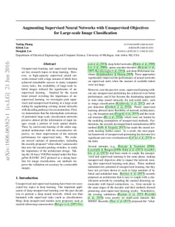 Augmenting Supervised Neural Networks with Unsupervised Objectives for
  Large-scale Image Classification