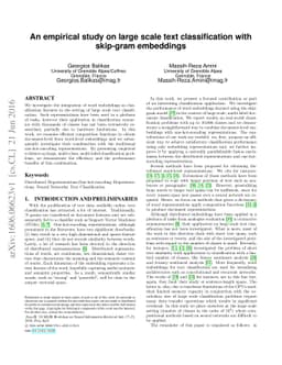 An empirical study on large scale text classification with skip-gram
  embeddings