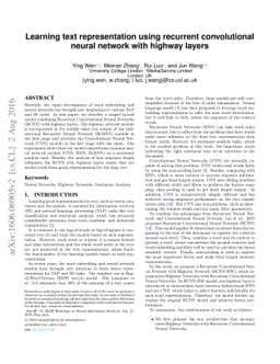 Learning text representation using recurrent convolutional neural
  network with highway layers
