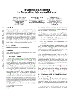 Toward Word Embedding for Personalized Information Retrieval